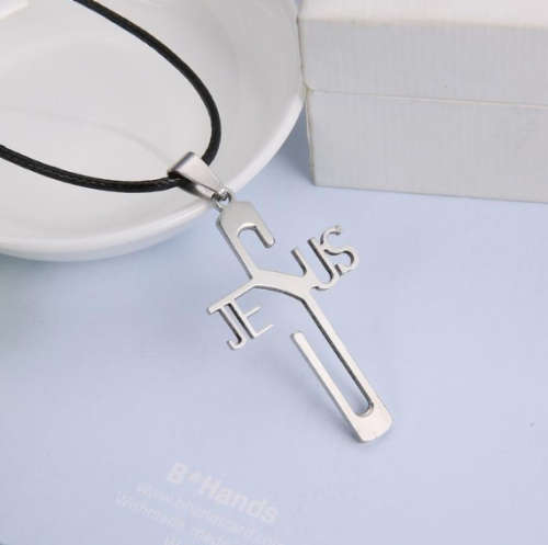 QUALITY Unisex 316L Stainless Steel"JESUS "Cross Pendant & Free Matching Neck Chain