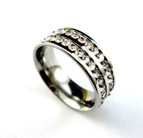 Fancy Diamante Set in 316L Stainless Steel Imported Engagement/Wedding Ring