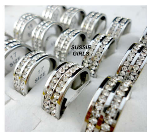 Fancy Diamante Set in 316L Stainless Steel Imported Engagement/Wedding Ring