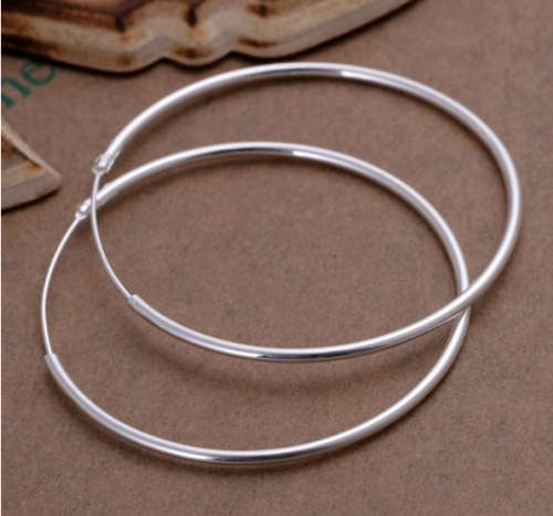 Elegant Circle Smooth Round 925 Sterling Silver Hoop Earrings Imported Filled Jewellery