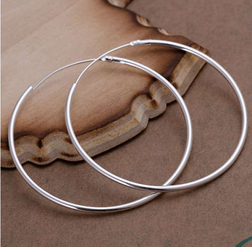 Elegant Circle Smooth Round 925 Sterling Silver Hoop Earrings Imported Filled Jewellery