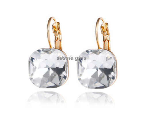 Attractive Sim Square Cut Diamond Set in 14ct Yellow Gold Earrings Imported Filled Jewellery