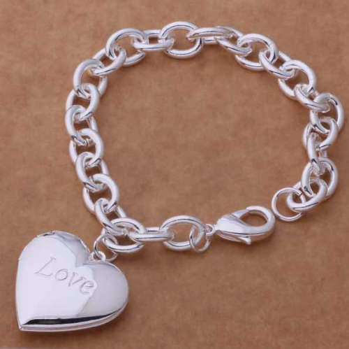 Flashing (LOVE) Heart Shape Locket 925 Sterling Silver Bracelet/Bangle Imported Filled Jewellery