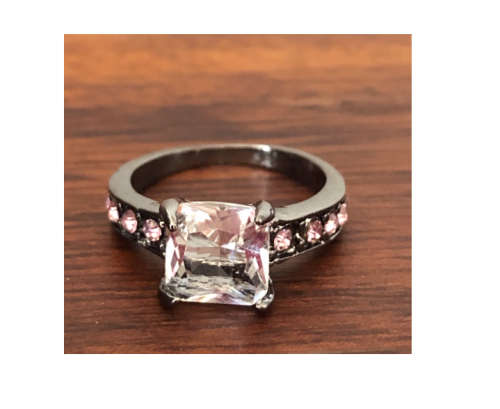 Attractive Cr. Pinkish Diamond Set in 9ct Black Gold Filled Imported Ring