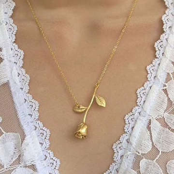 Delicate 9ct Yellow Gold Filled Rose Flower Pendant Necklace