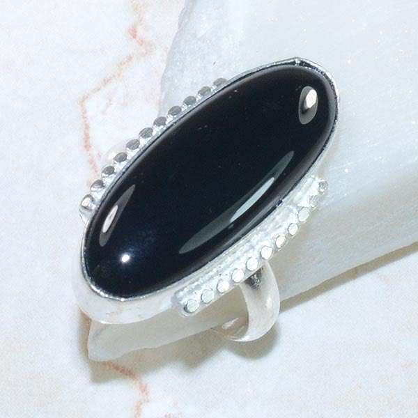 Black Midnight Onyx Gemstone 925 Silver Ring