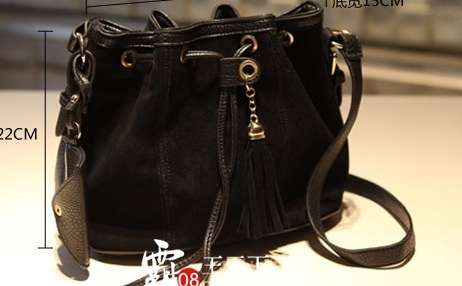 BLACK  GENUINE LEATHER BUCKET  HANDBAG