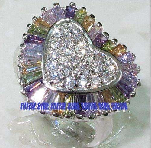 Exquisite  925 Silver Multi Color Heart Shape  Ring