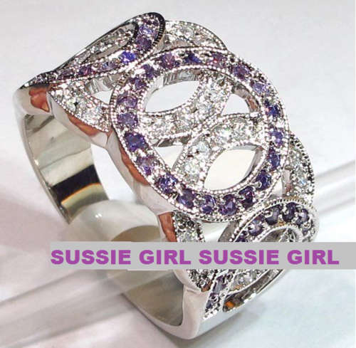 *** WOW ***Fashion Blue Silver Crystal & Amethyst  Beautiful 925 Ring *****