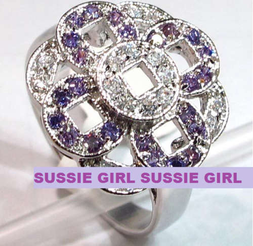 *** WOW ***Peridot Classic Fashion Amethyst &  Crystal  925 Sterling Silver  Ring****