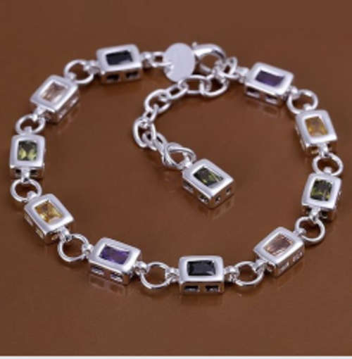MULTI COLOR SQUARE CUT .925 STERLING SILVER BRACELET