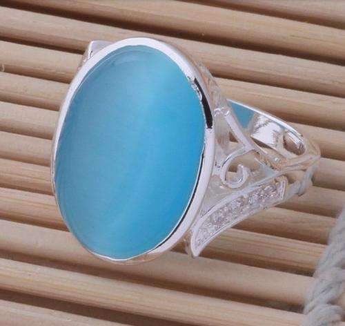Blue Natural Opel Gemstone Ring