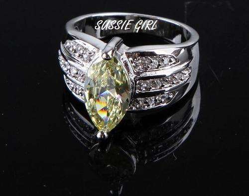 Polished Simply Style Natural Citrine & White Topaz 925 Silver Ring