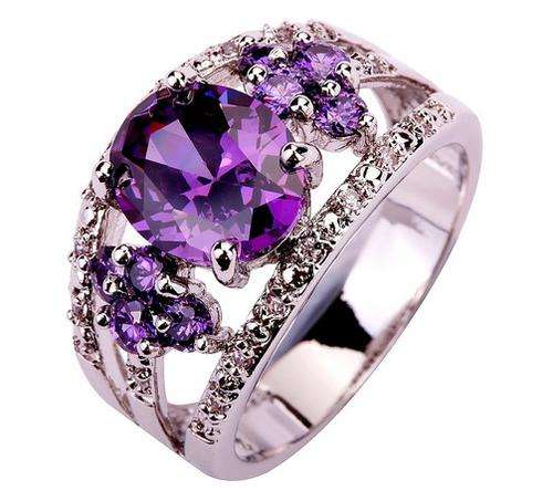 EXQUISITE AND GORGEOUS AMETHYST STERLING SILVER RING SIZE #9/10
