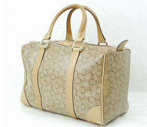 Authentic Celine Boston Bag Made in Italy Beige PVC and Genuine Leather 30984