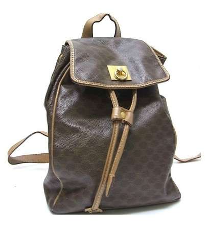 Authentic CELINE Paris Back ack Shoulder Bag Brown Hand bag