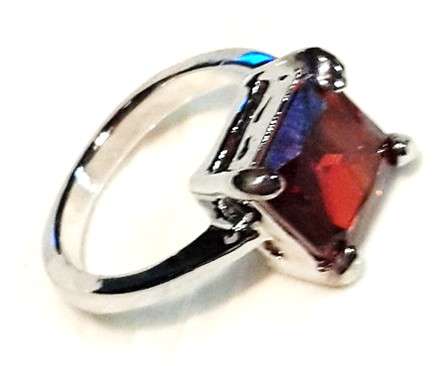 LOVELY  RED GARNET IMPRESSION SET IN 18CT PLATINUM ROLLED  GOLD RING #SIZE 8