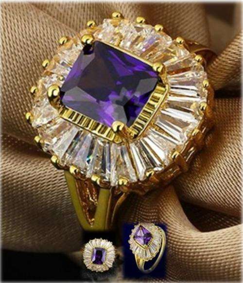 Deep-Purple Faceted Square Amethyst Set in 24ct Rolled Gold Ring #Size 8