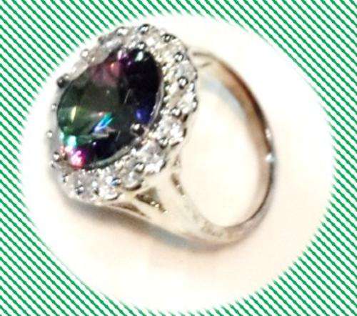 Charming Original Lab Cr. Mystic Rainbow Topaz in 925 Sterling Silver Ring #Size 7