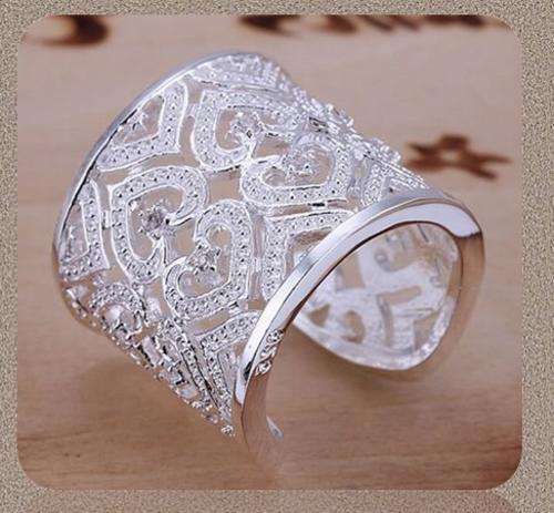 Different Bulky Posh Diamond Impression 925 Sterling Silver Open Ring#Size 8