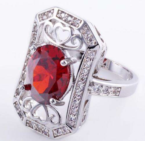 Marvelous Ruby Red Memorial Garnet Set in 925 Sterling Silver Ring #Size 9