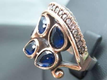 SPLENDID ! BLUE SAPPHIRE & WHITE TOPAZ   STERLING 925 SILVER RING#Size 9