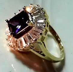 Trendy Yet Sexy Amethyst & Faceted Diamonds Set in 18ct Yellow Rolled Gold #Size 7.5