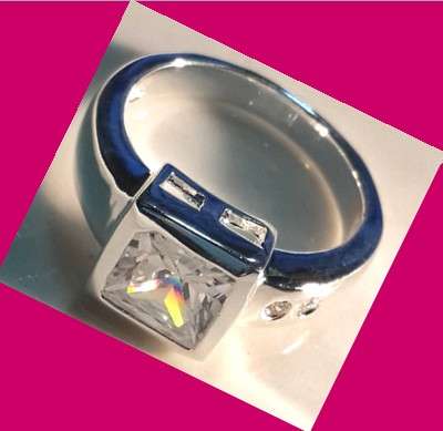 Trendy and Sparkling 925 Sterling Silver Princess Cut Handmade Diamond Impression Ring #Size 7