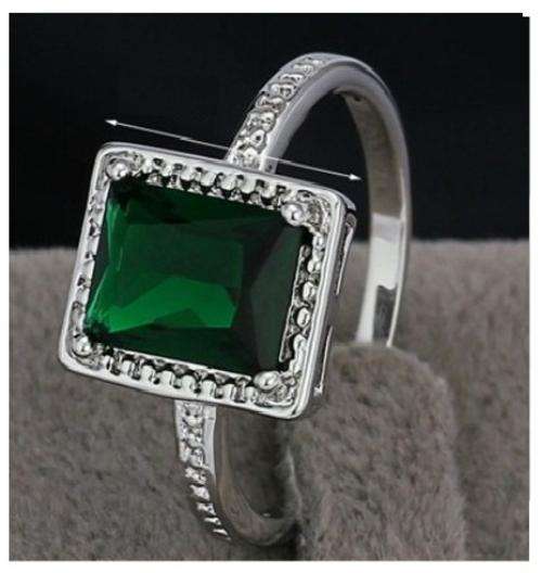 Unique and Trendy  Faceted Green Emeralds Set in 18ct Platinum Rolled Gold#Size 9