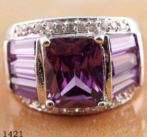 Posh and Bulky Amethyst & Diamond Impression set in 925 Sterling Silver #Size8