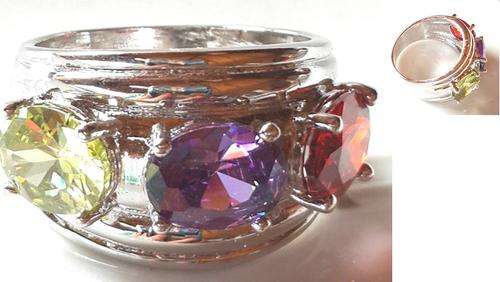 Fascinating and Stylish 8*8mm Red, Purple & Yellow Amethyst Set in 8*9gr. Silver  Ring #Size 9