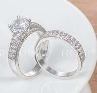 Shimmering Memorial Diamonds Set in 18ct Platinum Rolled Gold  Wedding  Set #Size 7