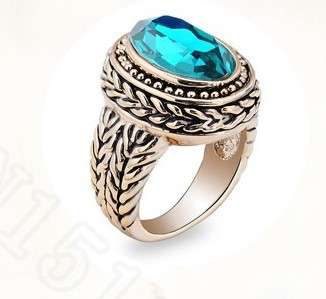 Remarkable  Cr. Sea Blue Green Lapis Gemstone Imported from India in 18ct Yellow Rgp #Size 7