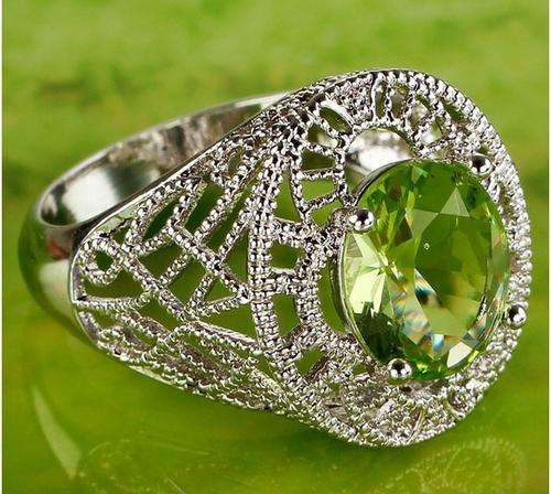 Sensational Memorial Light Green Tourmaline in 925 Sterling Silver Filled Ring #Size 7