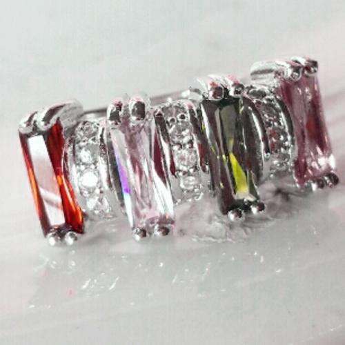 Attractive Natural Fruit Salad Topaz Gemstones Set in 18ct Platinum Rgp Ring #Size 8