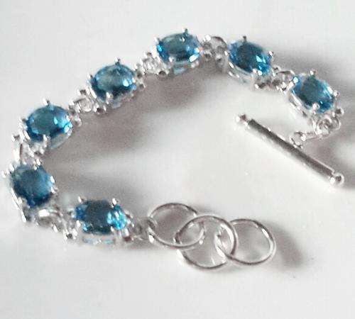 Stylish Sky Blue Amethyst Crystals Set in Charming Tennis Bracelet