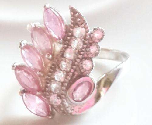 PRETTY  DAINTY Pink& White  Memorial Diamonds Solid 925 Sterling Silver #Size 7