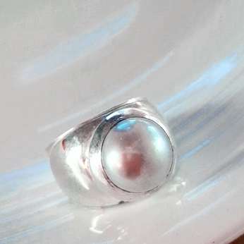 Spectacular Greyish Marbe Pearl Set in Solid 925 Sterling Silver Ring #Size 8[18 mm]