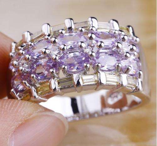 Fancy  Yellow & Violet  Amethyst Gorgesly Set in 925 Sterling Silver Dress Ring #Size 10/ 20mm