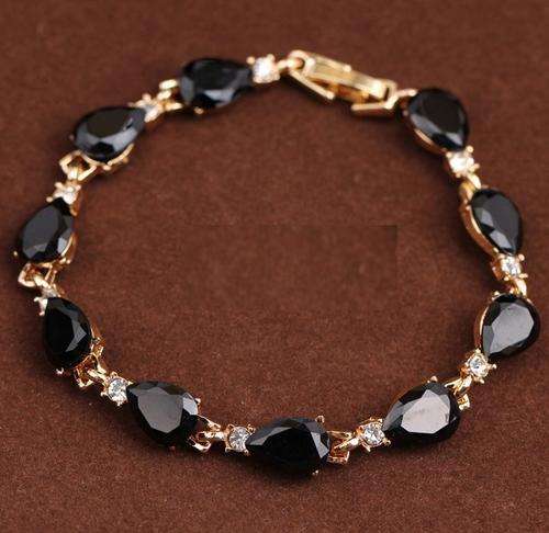 Adorable Cr. Black Onyx and White Diamond Crystals Tennis Bracelet