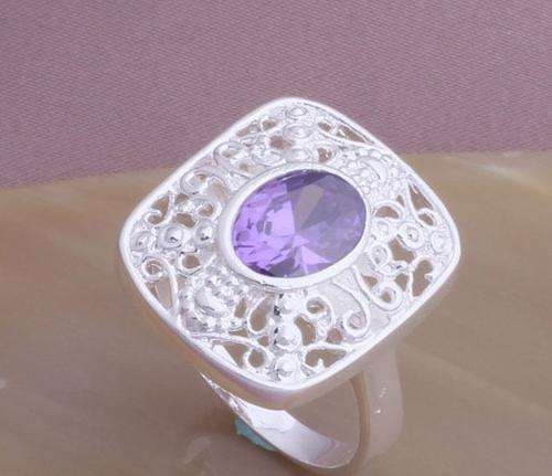Stylish Oval Cut Amethyst Set 925 Sterling Silver Ring #Size 7/17mm