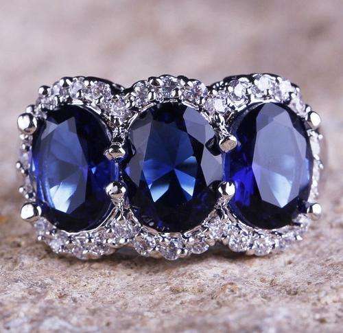 **Sensational** Blue London Sapphire & White AA Diamond Zircon Ring #Size 7