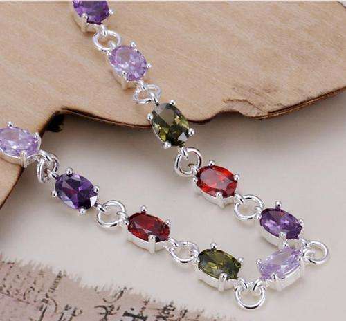 -- Eye Catching -- Rainbow Crystals Set in 925 Silver Bracelet