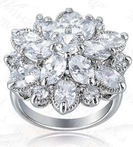 -- Remarkable -- Diamond Crystal Cluster in 18 ct Platinum Rolled Gold # Size 10