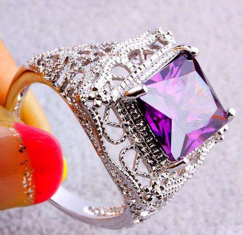 -- Size 7-- Newly Imported Square Cut Amethyst in 925 Silver Ring