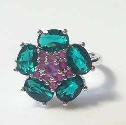 -- Size 8 -- Emeralds & Amethyst Charmingly Set in 925 Silver Ring