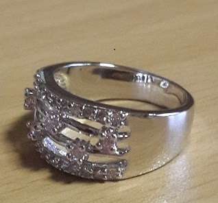 -- Newly Imported -- Diamond & Pink  Crystals Set in 925 Silver Ring - Size 8 - Silver