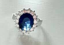 -- Size 9 -- Blue and White Sapphires Awesomely  Set in 18 ct  Platinum Rolled Gold
