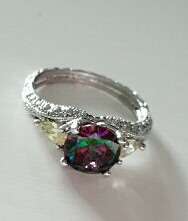 -- Size 8 -- Rainbow Topaz and Yellow Citrine Awsomly  Set in 925 Silver Ring