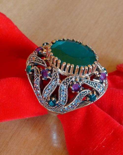 -- Size 9 -- Natural Ruby and Turkish Emerald Set in 925 Sterling Silver  Ring